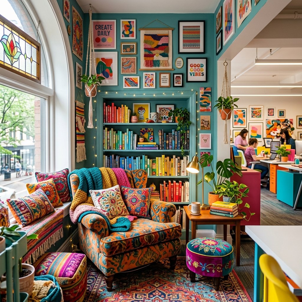Interior design multi-camera angle 2 showing the concept 1 for 29 Maximalist Office Setups That Spark Endless Creativity
