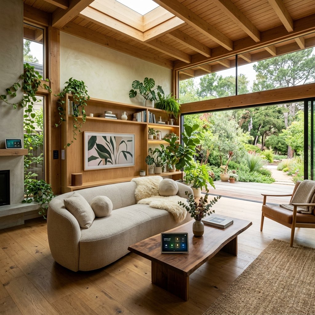 Interior design multi-camera angle 4 showing the concept 1 for 13 Organic Modern Living Rooms Integrating Nature and Tech